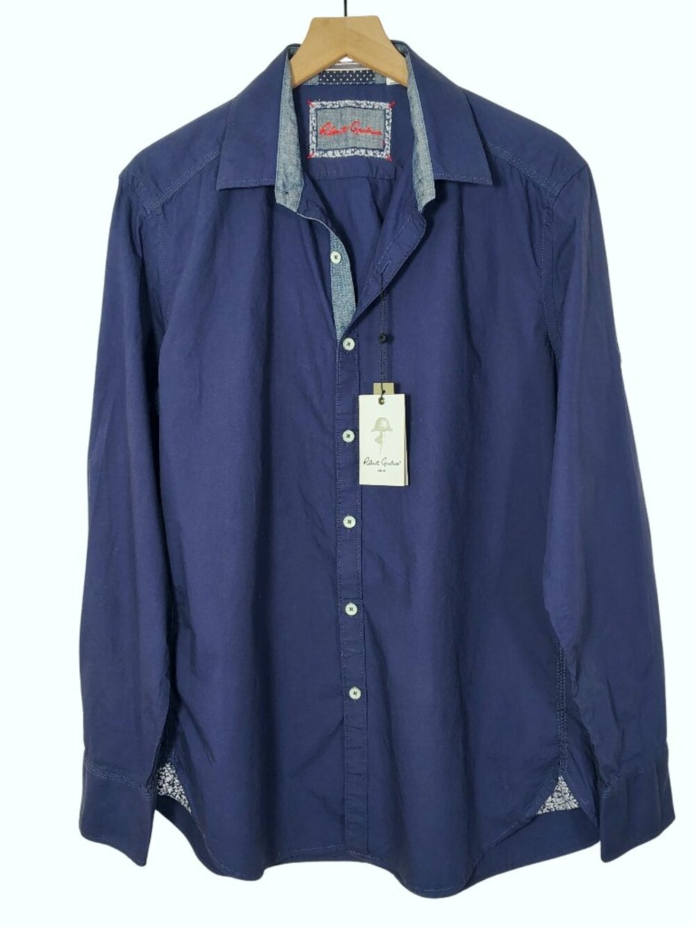NEW Robert Graham Tails Classic Fit Button-Up Shirt Navy Blue Cotton Size Large